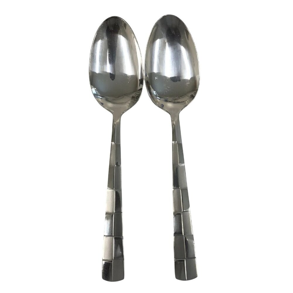 2 International Silver Checkered Frost Soup Spoons Flatware Dishwasher Safe